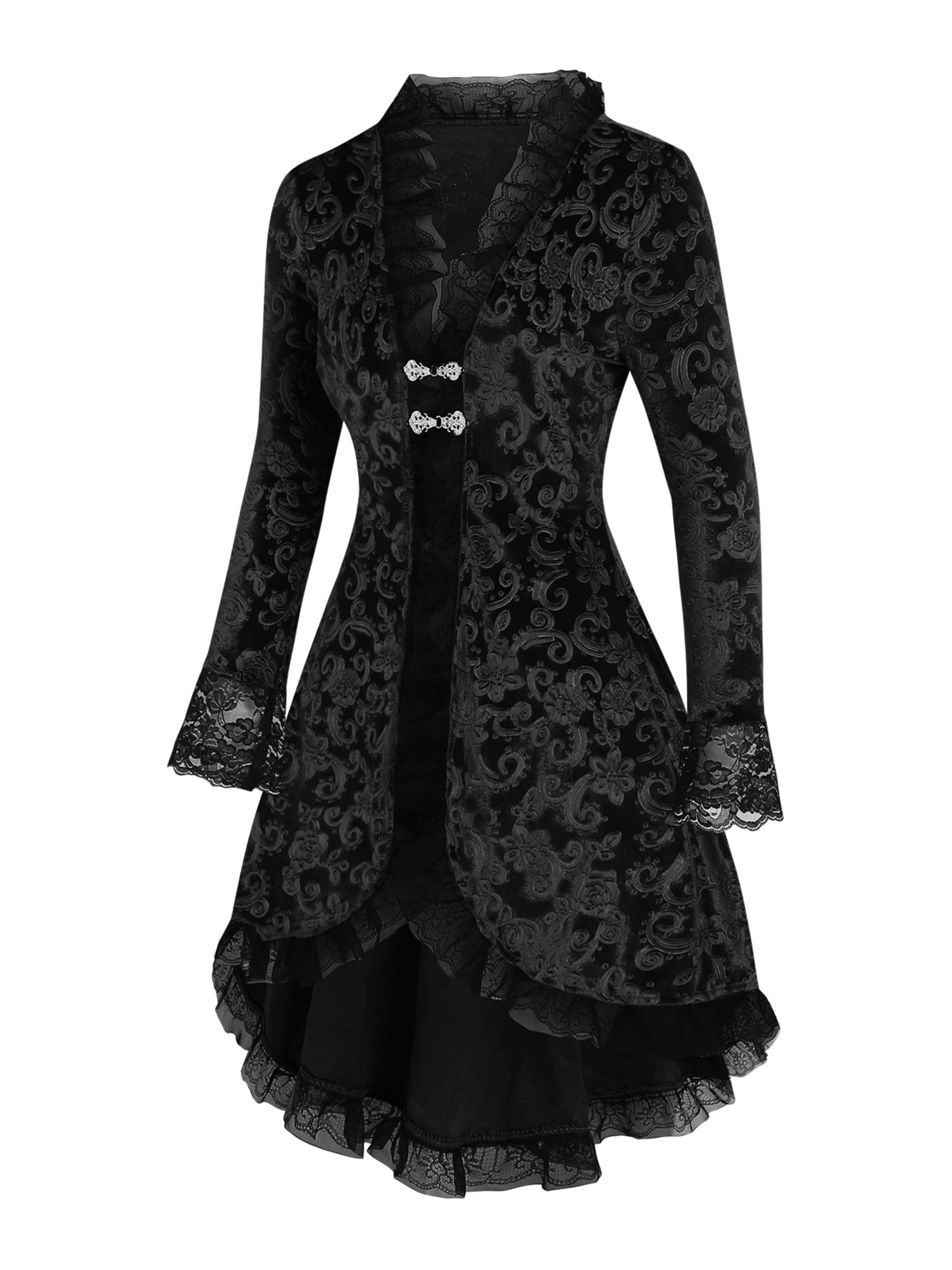 Artikelbild gothic-stil koreanisches samt-kleid mit geprägter spitzenborte  