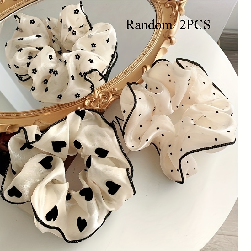 TEMU Willekeurige 2 stuks Dames Easy Polka Dot Licht Gaas Darm Haar Elastiek Haar Accessoires