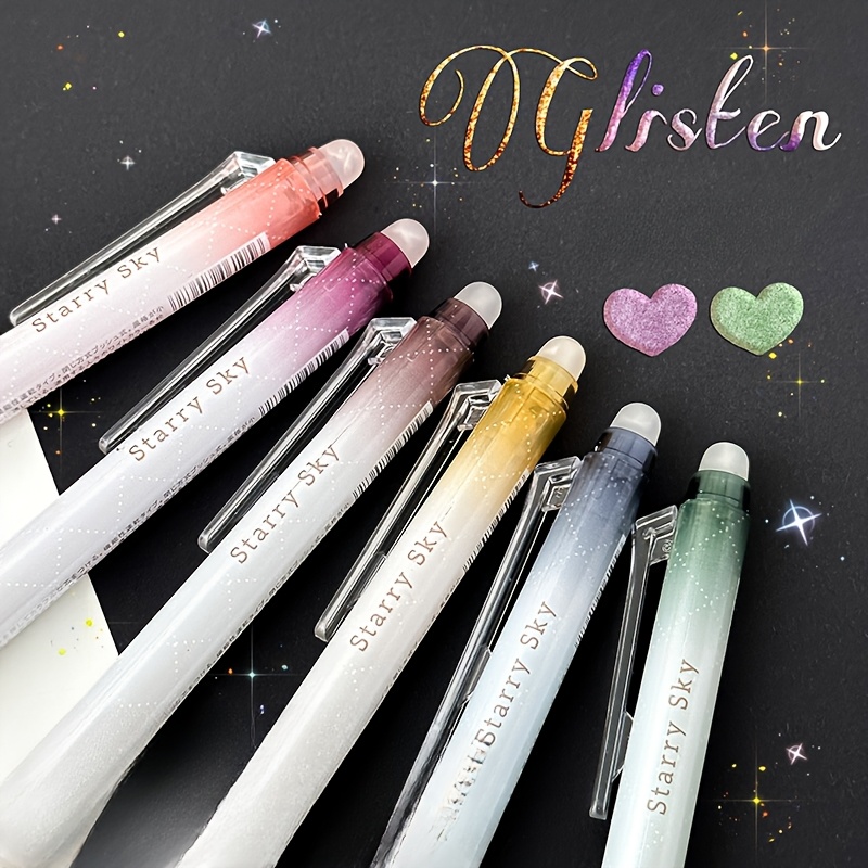 

Stylos gel effaçables à paillettes rétractables 6 pièces, pointe fine de 0,7 mm, stylos esthétiques aux couleurs riches pour agenda, maison, école et fournitures de bureau