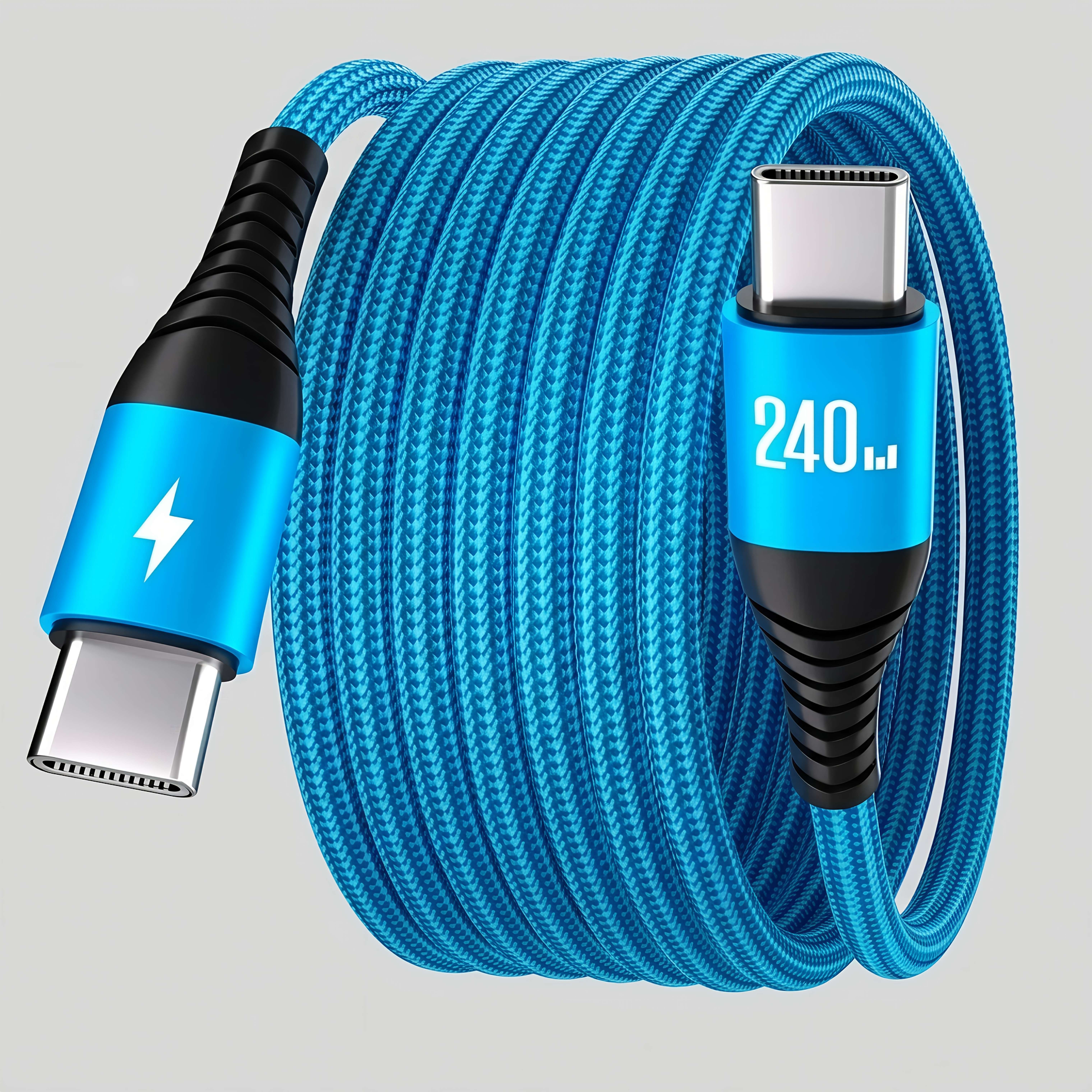 TEMU 240w Usb C To C Fast Charging Cable, Braided Nylon Type C Charger Cord, High Speed Data Sync Line For Iphone 17/16/15, For S24/s23, For Macbook,
