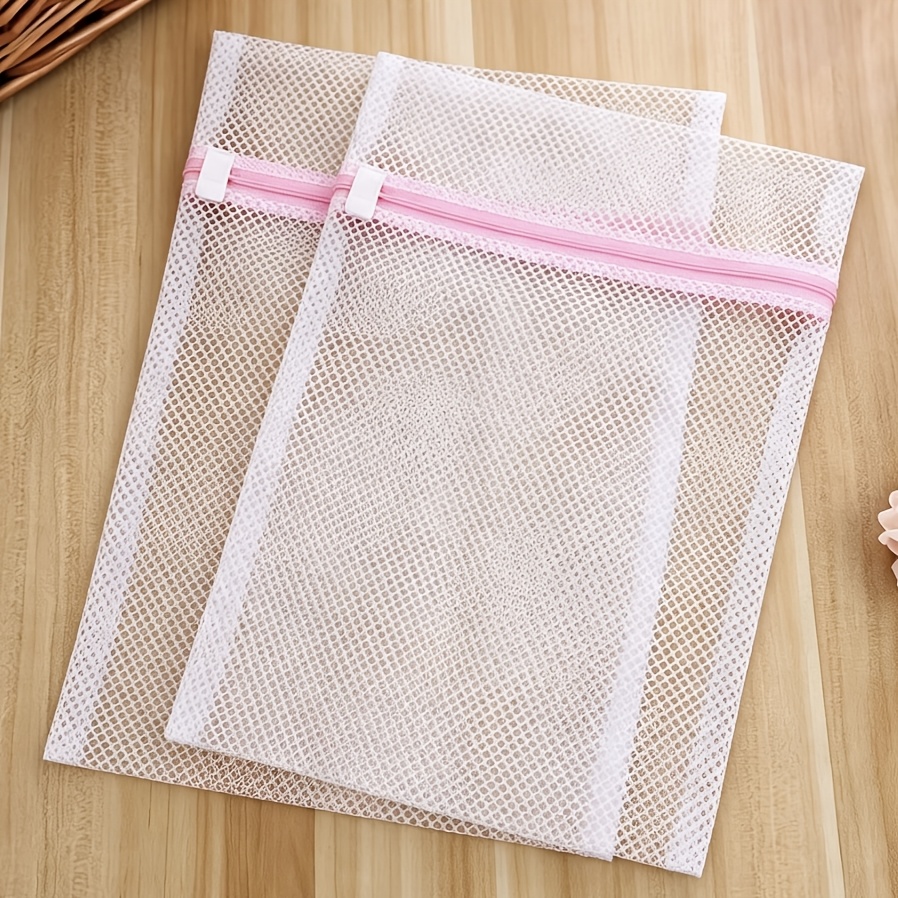 TEMU Portable And Durable Laundry Bag With Thick, Fine Mesh Fabric And A Pink Zipper Design. Specifically For Drum Washing Machines, It Prevents
