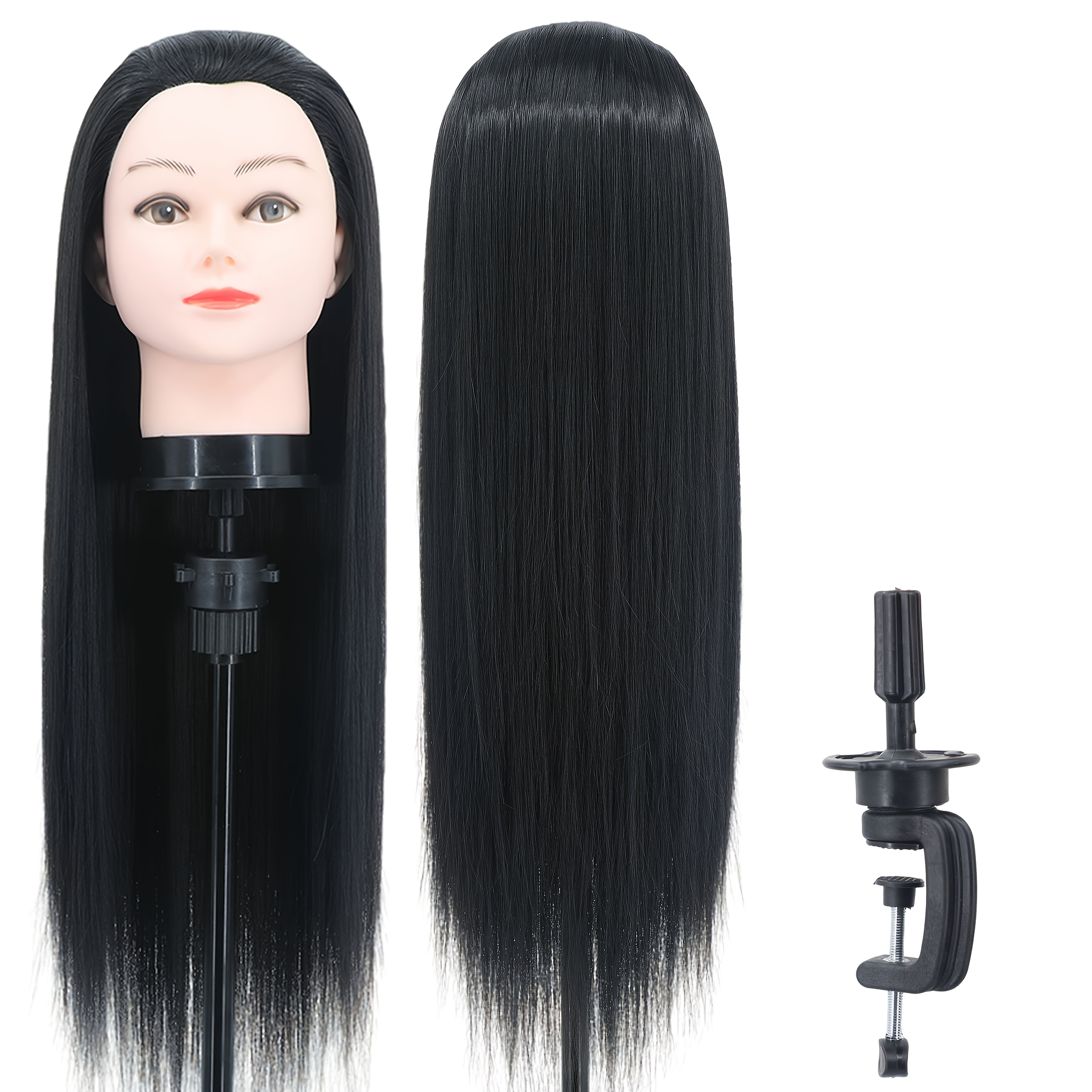 TEMU Tête de mannequin en cheveux naturels avec support 26 pouces pour pratique de coiffure, en et présentation de perruques - Tête de maquillage