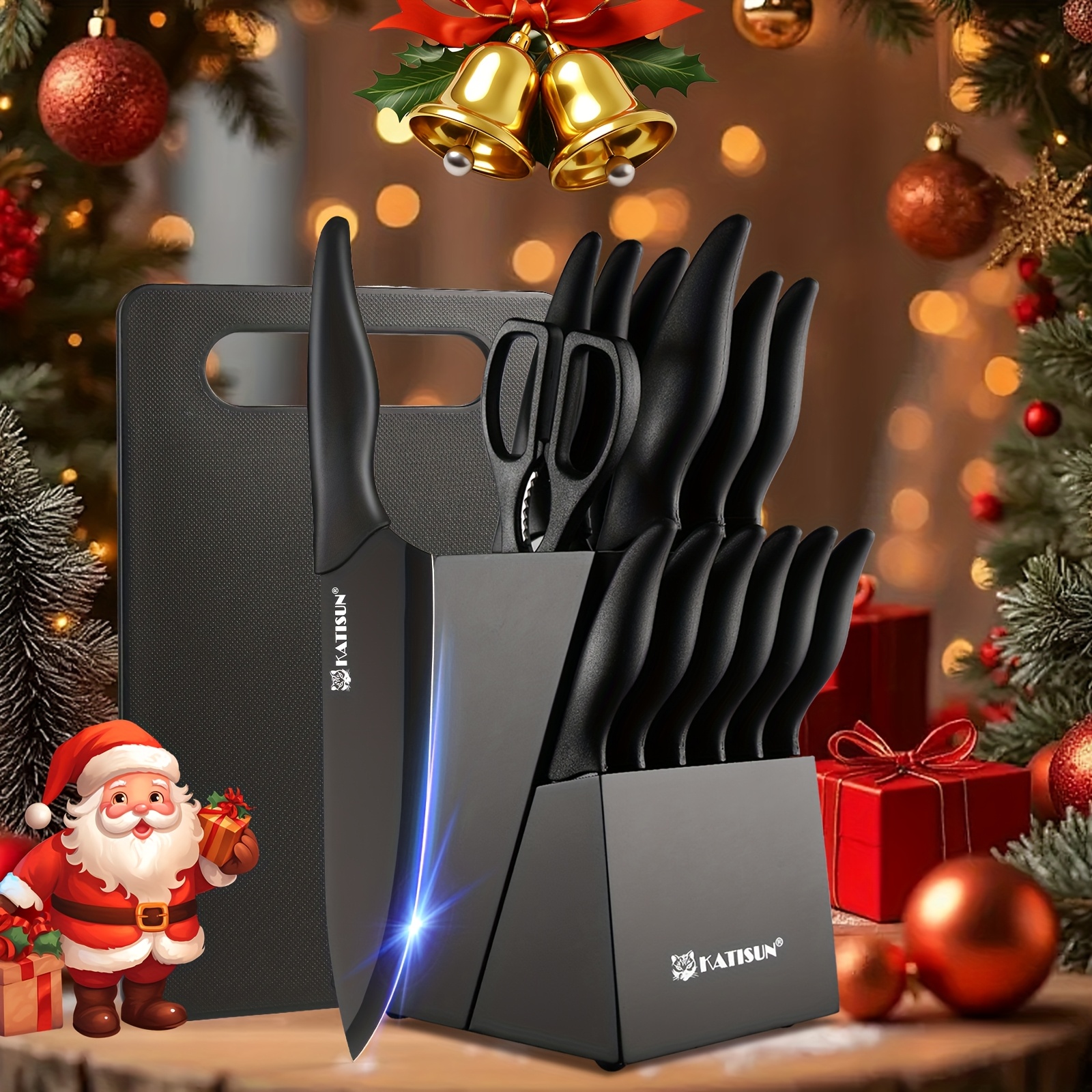 15pcs professional black coded kitchen knife set black - Temu