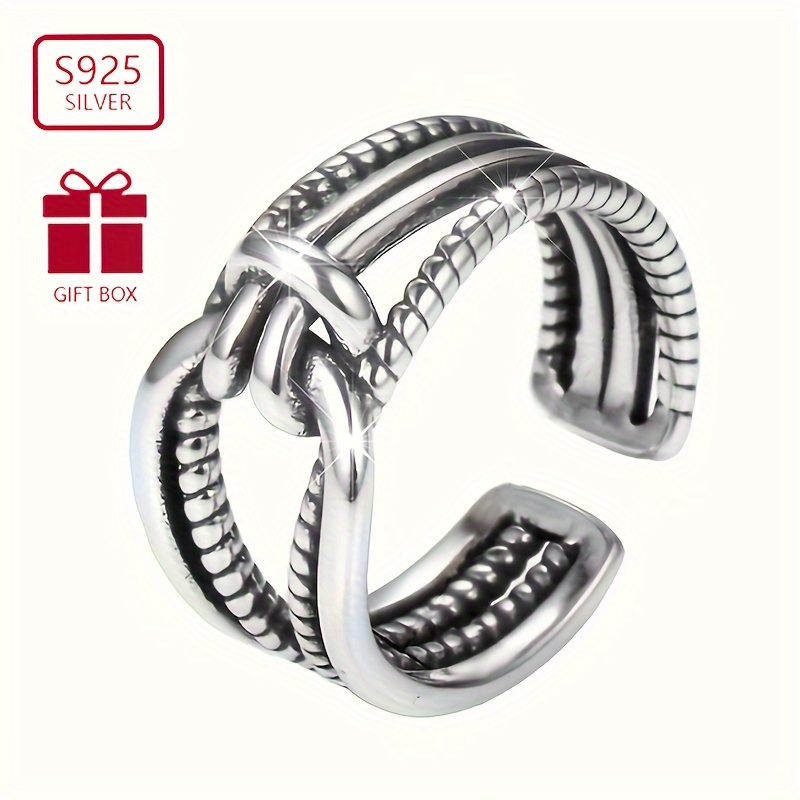 

925 Sterling Silver Cuff Ring Retro Knot Design Suitable For Men And Women Match Daily Outfits High Quality Adjustable Ring