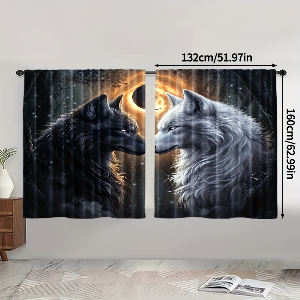 TEMU 2d Flat, 2pcs, 2d Flat Printing Minimalist Curtains Two-wolf Machine Washable (without Rod,no Movement, No Battery) Thermal Insulation, And Room