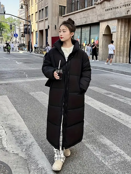 집업 라펠 푹신한 코트, 가을/겨울용 캐주얼 보온 긴 소매 미디 길이 코트, 여성 의류