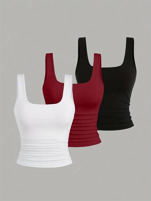 three piece solid top set summer casual womens tops ladies clothing