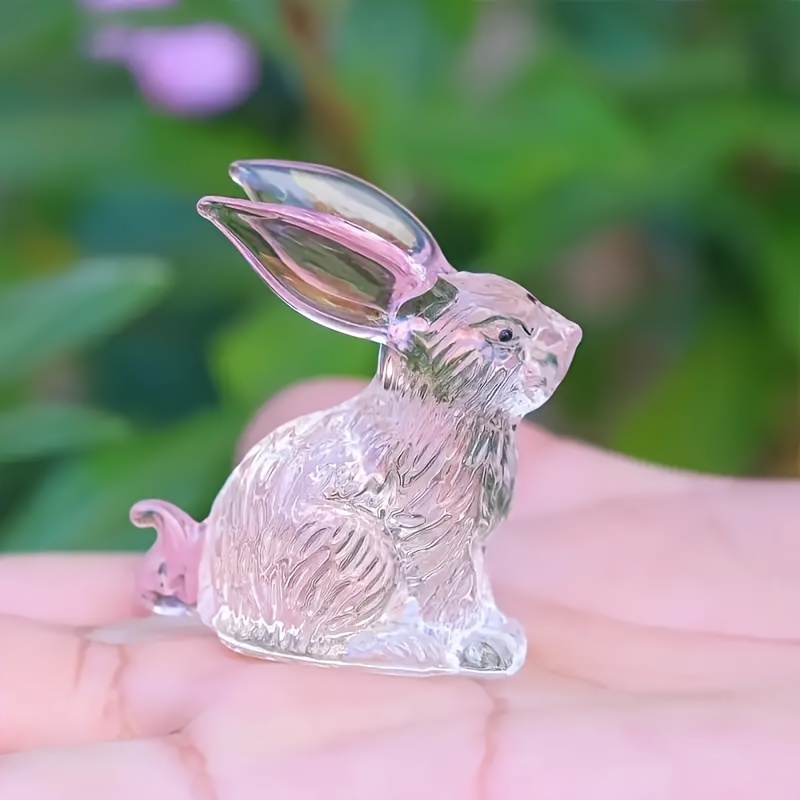 

Elegant Crystal Glass Rabbit Figurine - Transparent Art Decor For Living Room, Bedroom, Or Dining Table, Rabbit Decor