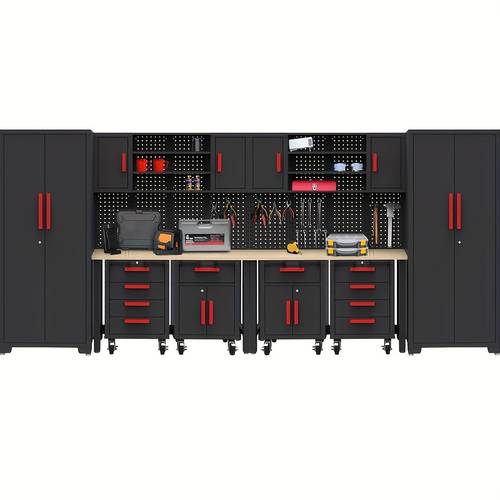 heavy duty steel 12pcs workshop set with rolling tool chest lockable drawers and workbench for garage storage