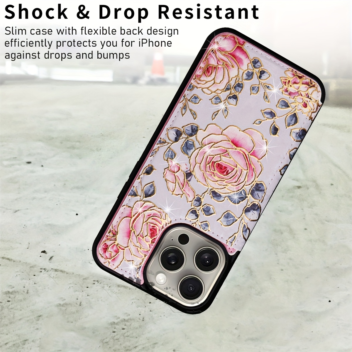 Wallet Case For IPhone 15/14/13/12/11 Pro Max With Card Holders, Faux Leather Cover Kickstand RFID Blocking Double Magnetic Clasp Rilievo Flower Shockproof Flip Case For Women Girls