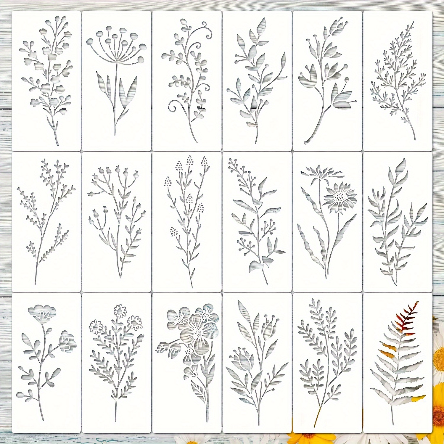 

Ensemble de 18 Pochoirs de Feuilles de Plantes pour Loisirs Créatifs DIY, Modèles de Peinture Réutilisables pour la Décoration de - pour Murs, Roche, Toile & Tableaux Noir