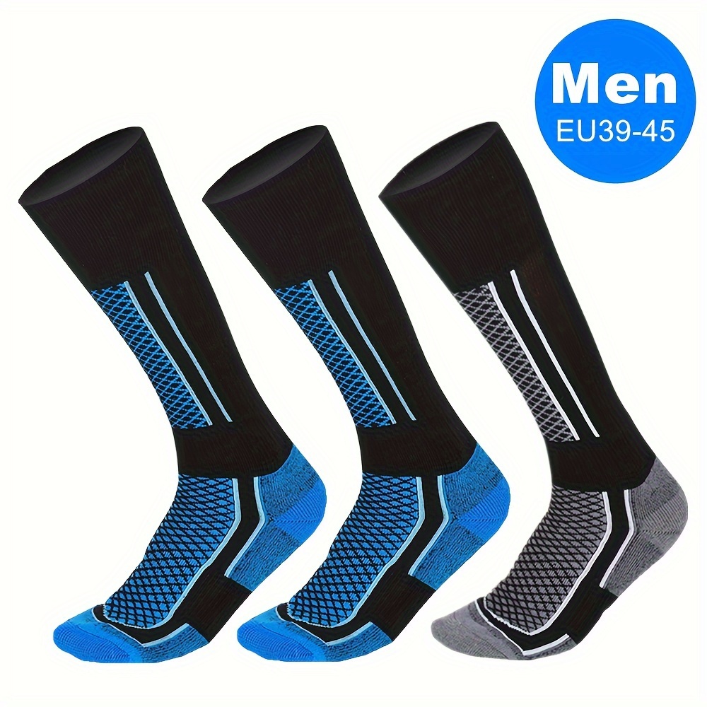 3 Pairs Men' Size Thickened Warm And Breathable Sports Socks, Outdoor Long Tube Knee Skiing Snow Hiking Mountaineering Running