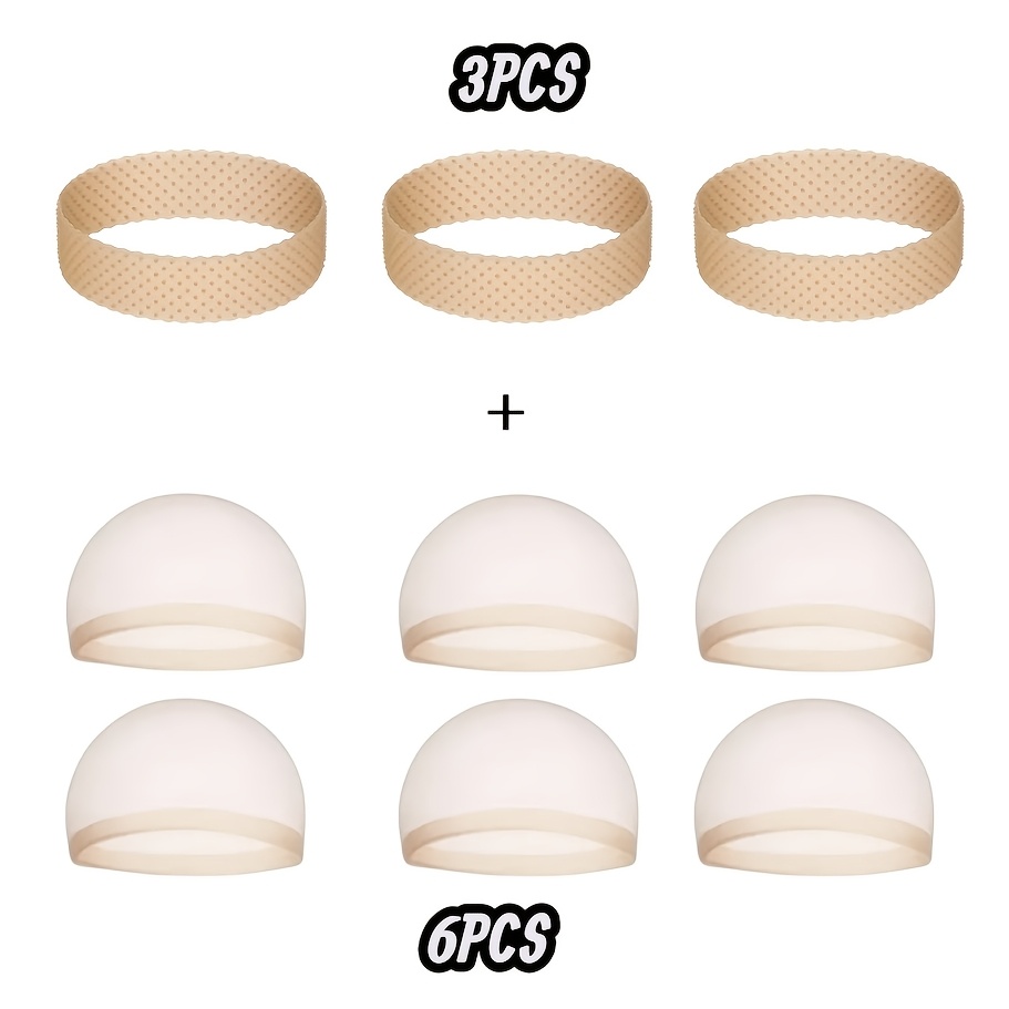 TEMU 9pcs Wig Grip Set | 6 Stretchable Wig Caps + 3 Wig Bands | Breathable Invisible Non-slip For Secure