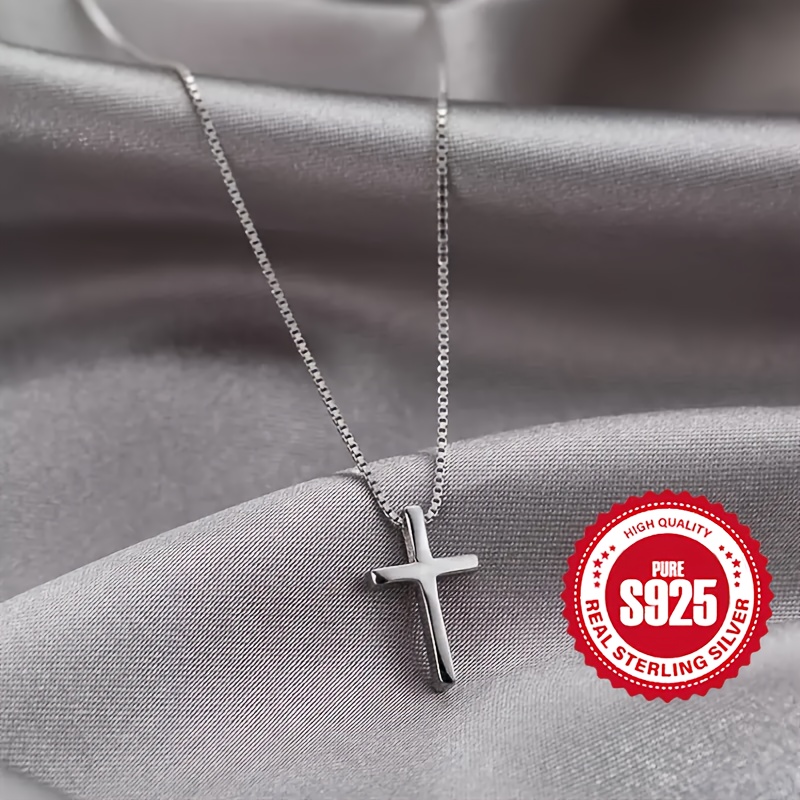 Women's 925 Sterling Silver Cross Pendant Box Chain Necklace