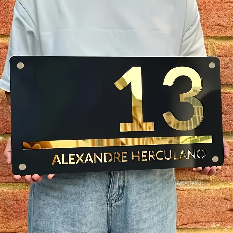 Custom Personalized House Number Sign - Waterproof & UV Resistant, Easy to Hang, Stylish Metal Design with Golden Numbers, Ideal for Outdoor Use, Personalized Address Plaque, Outdoor Wall Decor|Stylish Metal Sign|Durable Wall Plaque, House Number Sign