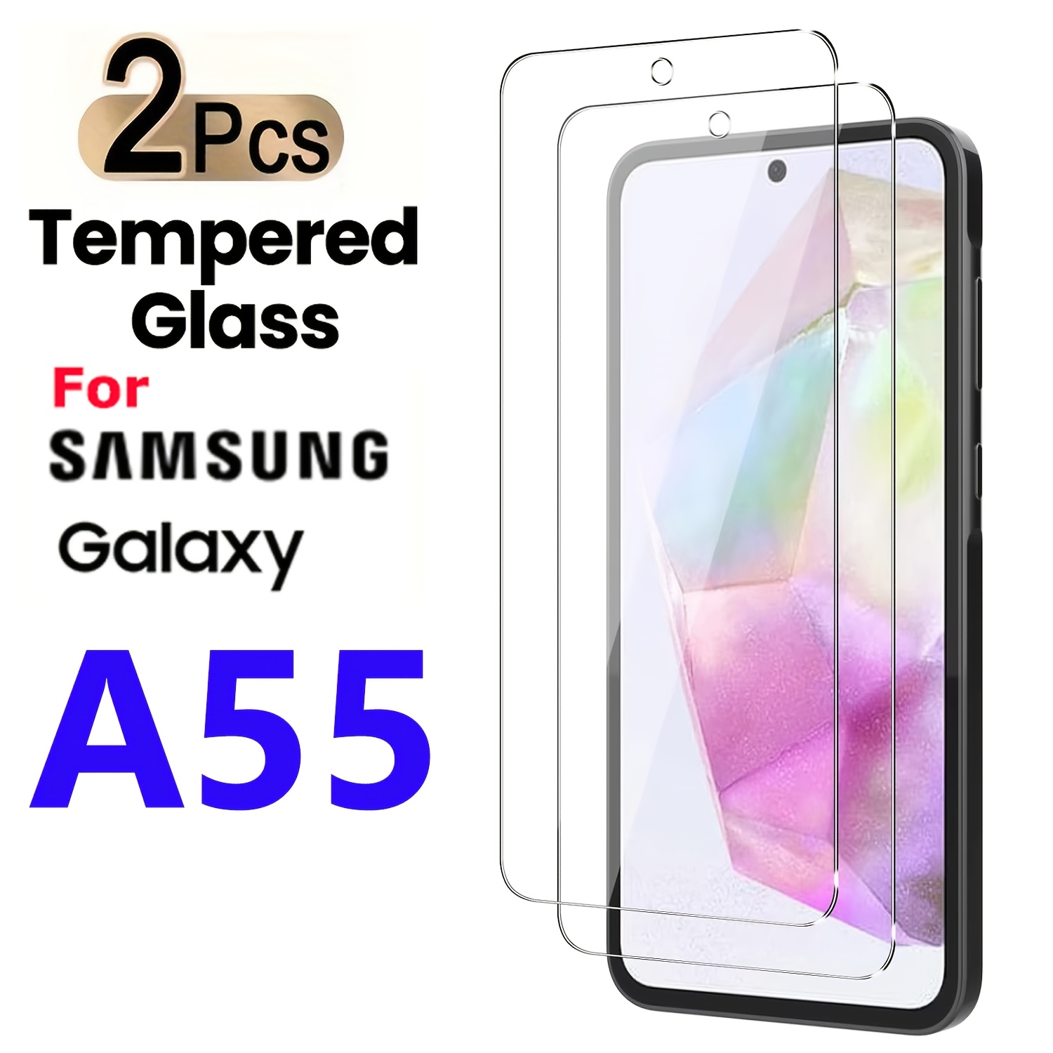 2 kosa kaljenega stekla za Samsung Galaxy A55 4G/5G, zaščita zaslona, odporna na praske, primerna za etuije, prozorna HD 9H trdostna folija iz