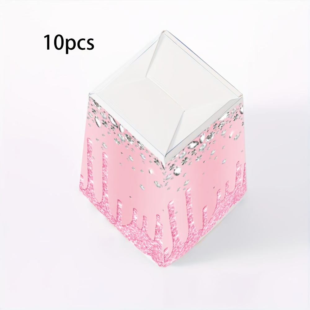 Image of 10/20/50pcs Mini Light Golden Glitter Diamond Popcorn Boxes - Pink Cardboard Popcorn Containers Suitable For Birthday Parties, Showers, Weddings, Cinema, Carnivals - -