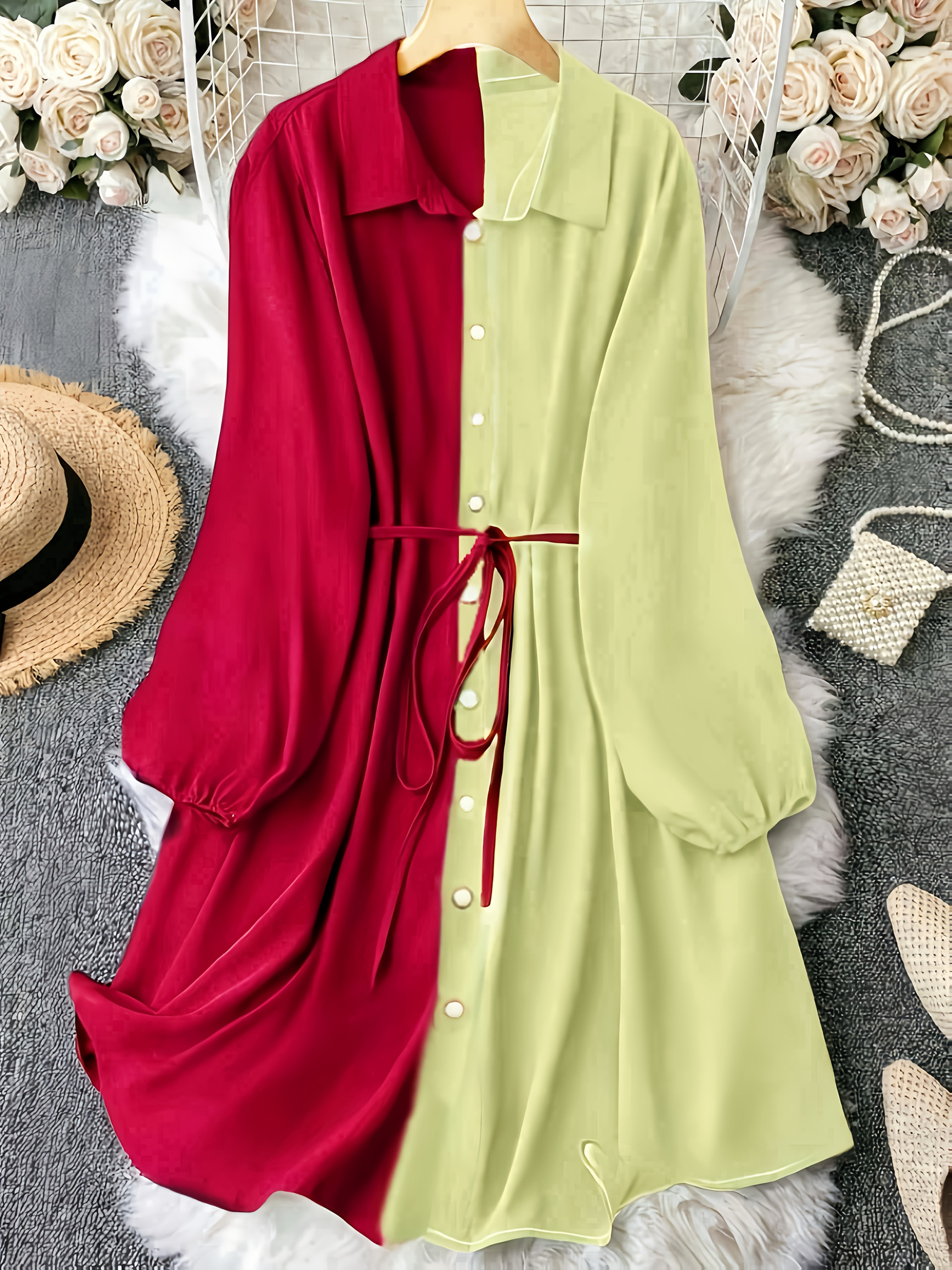 plus size women's elegant color block collared shirt dress Temu