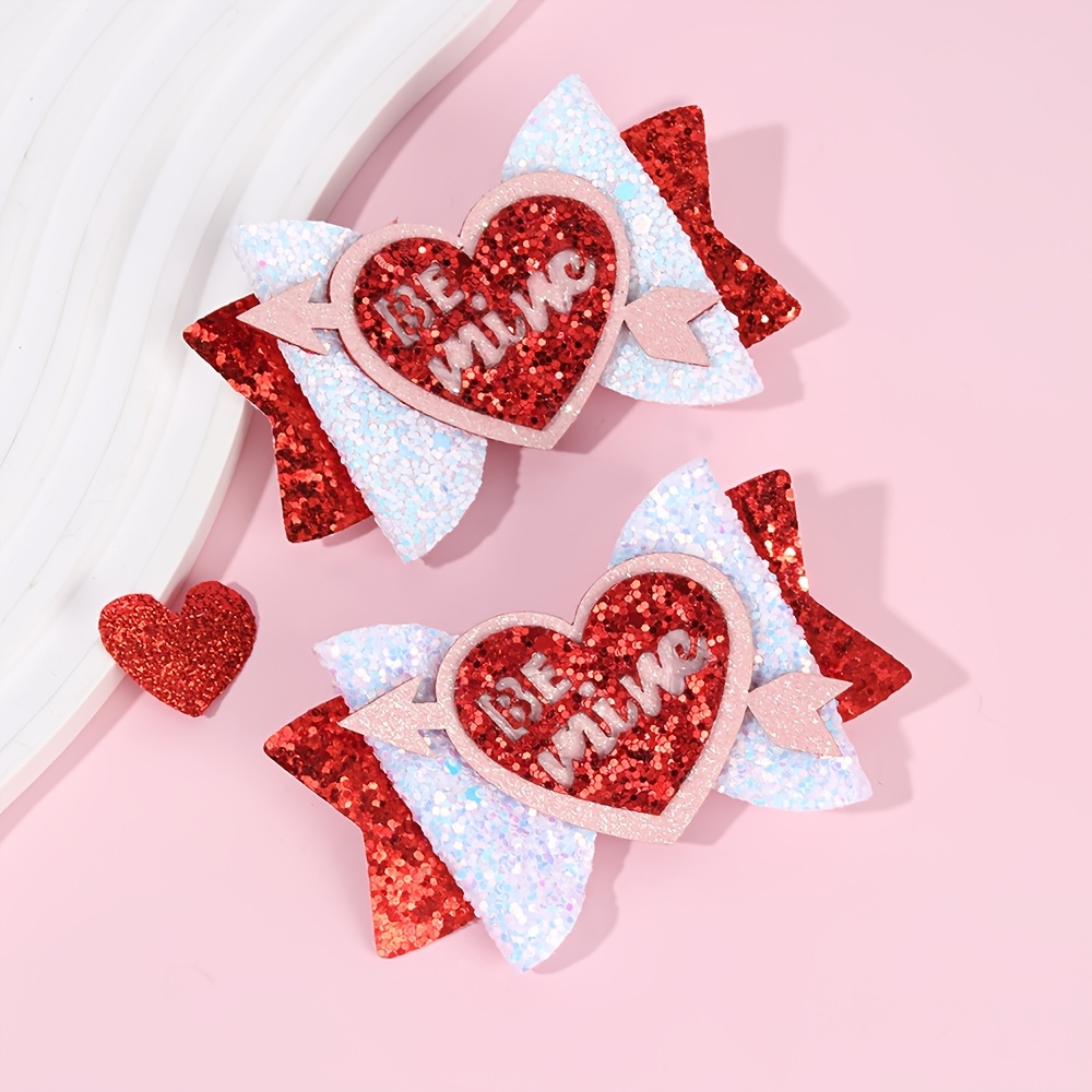 

2pcs 'be ' Heart Glitter Hair Bow Clips For Girls - , Non-slip Hairpins With Sequins & Hearts, Valentine's Day Parties & All , Hair Accessories For Girls