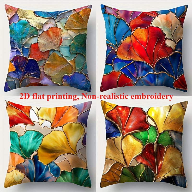 TEMU 4 Housses de Coussin à Motif Feuille de Ginkgo, Style Moderne avec Fermeture Éclair, Douces et Confortables - Cadeau Idéal pour Famille, Amis &