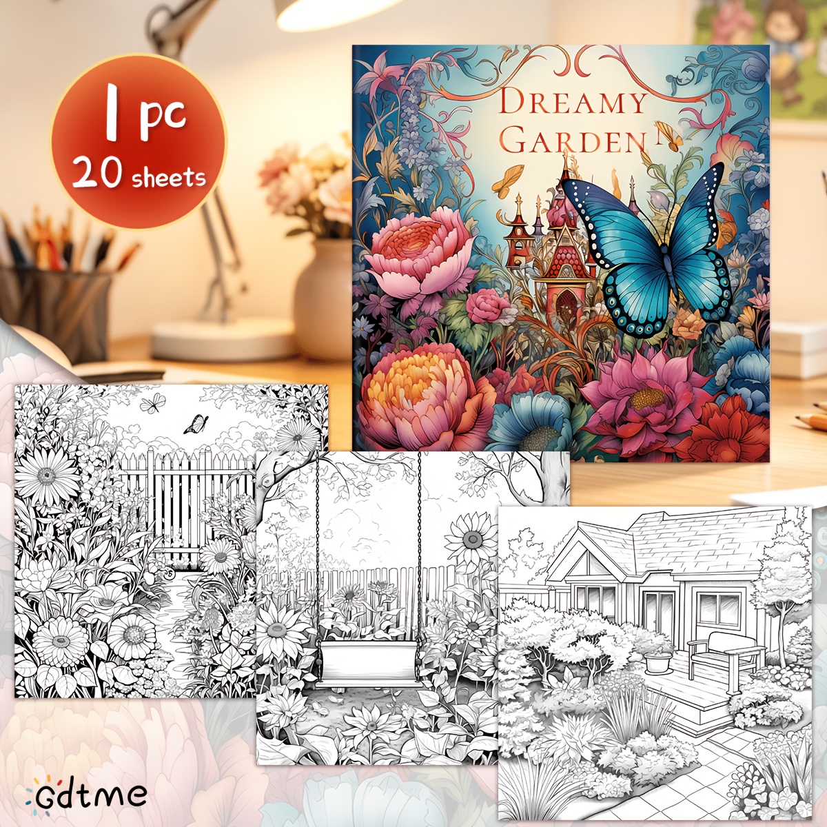 Image of 1pc Garden Adult Coloring Book, 20 Pages Single-sided Print, Relax Art Relax, Perfect For Christmas & Halloween Gifts, Coloring Books For Adults