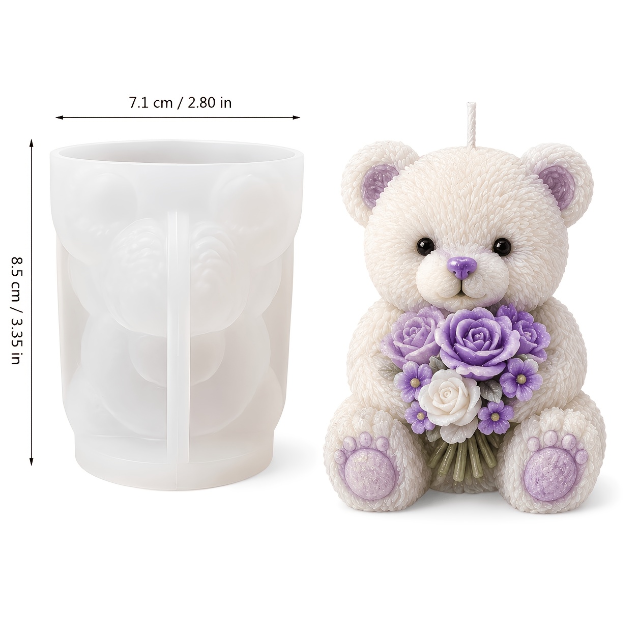 TEMU Stampo in silicone FDUDF Orsetto Kawaii per resina, cera, e artigianato con argilla - Stampo 3D Orso e con forma irregolare per creazione di