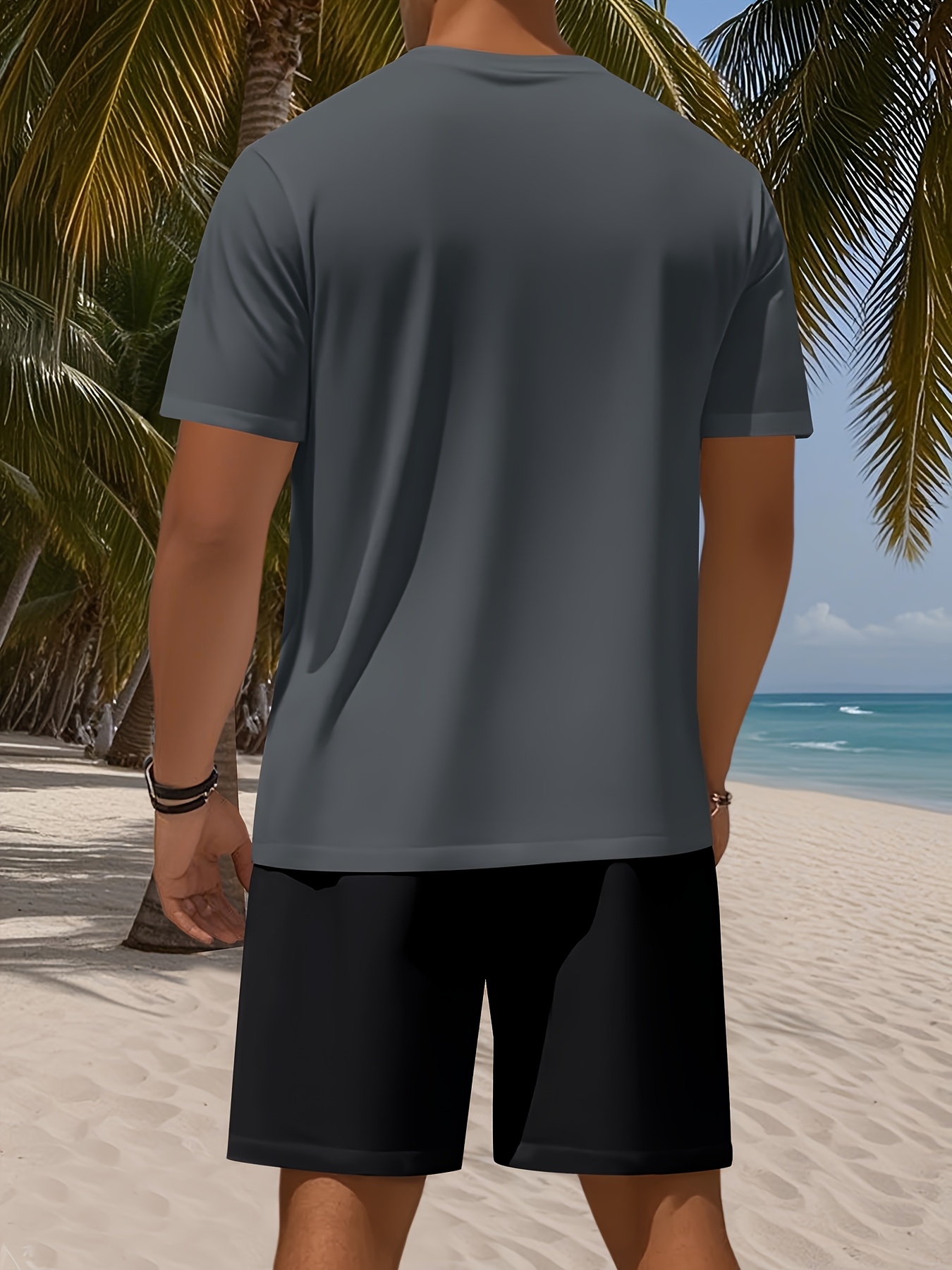 Men's Set, Solid Color Crew Neck Knit T-Shirt with Drawstring Cotton Shorts, Slightly Stretchy Fabric, Comfortable and Breathable, Perfect for Spring/Summer Outdoor Leisure and Sports, Keeps You Light and Carefree