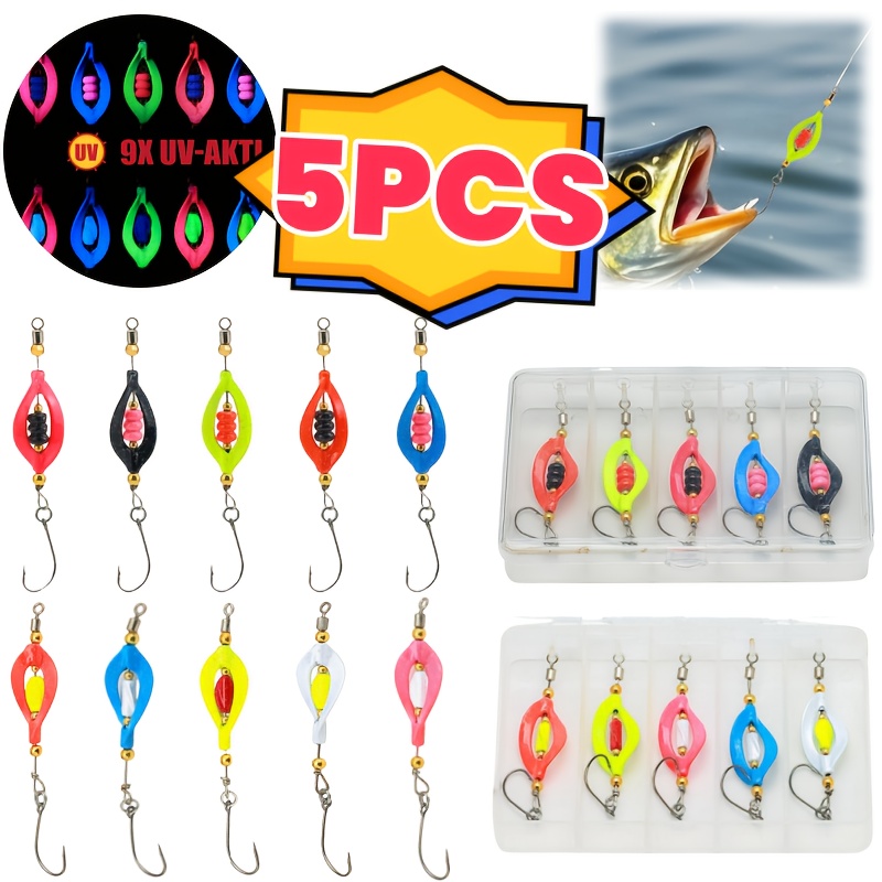 

5pcs Uv Spinner Fishing Lures - Realistic Design, 360° Reflective Action, Long Casting Distance, Sharp Hooks For Bass, Trout, Pike & More - Colors (red, Yellow, Blue, Black, White), Fishing