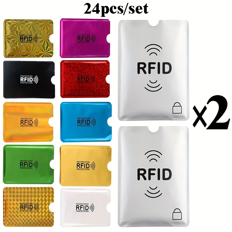 E-shop 24 RFID-Blockierungs-Hüllen | Aluminium RFID-Schutzkartenhalter (inklusive 20 Kreditkarten-Schutzhüllen in 10 Farben + 4 -Schutzhüllen),