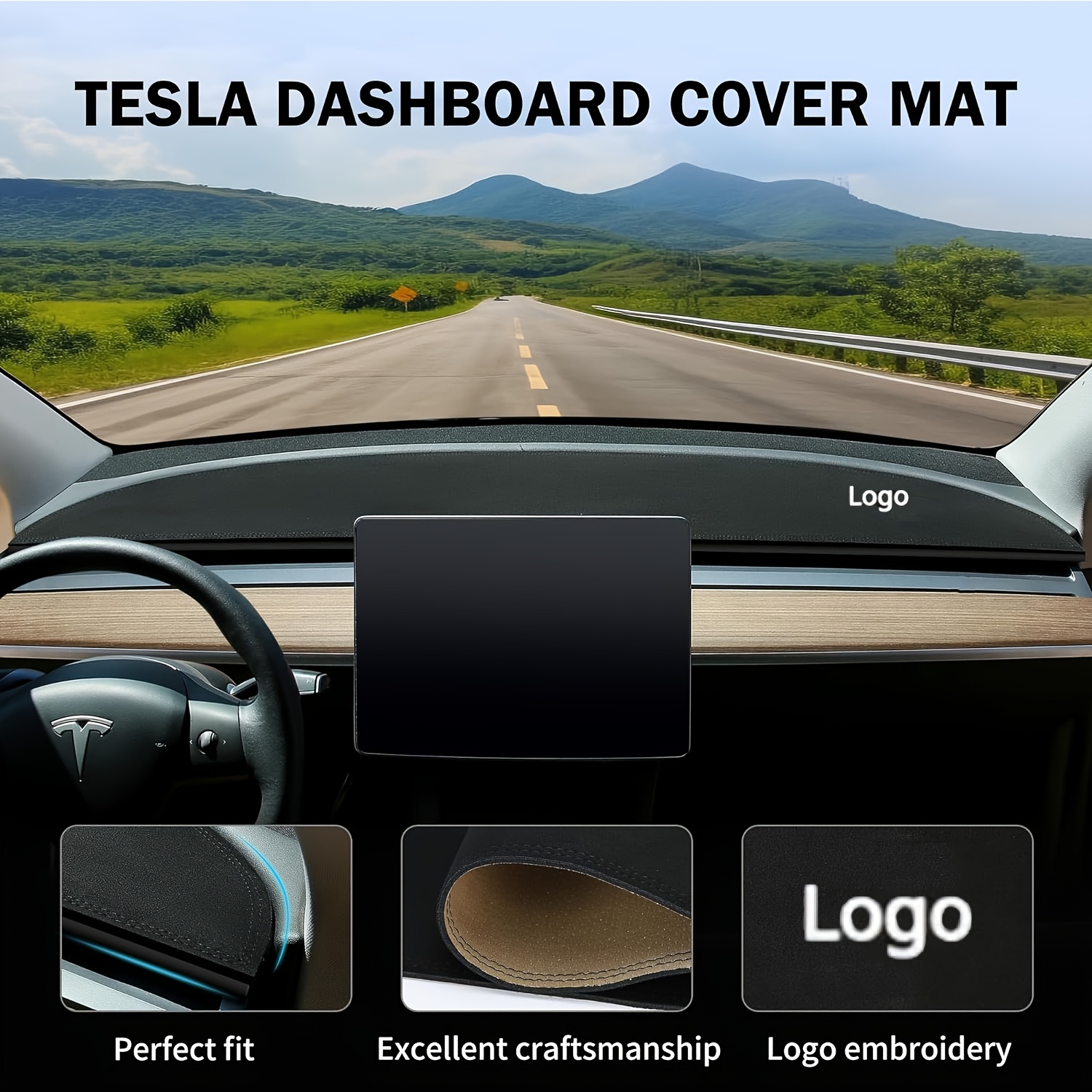 

For Tesla Model 3/y Dashboard Cover, Suede Dashboard Pad Dash Mat, For Tesla For /3 2017-2023 Interior For Tesla Accessories (black)