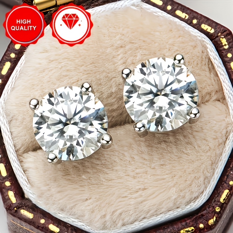 TEMU 1 Pair Of 0.5/1/2/3 Carat Aaaaa Sparkling Earrings, Elegantly Designed, Suitable For Daily Wear And Holiday Gifts, An For Trend And Partygoers