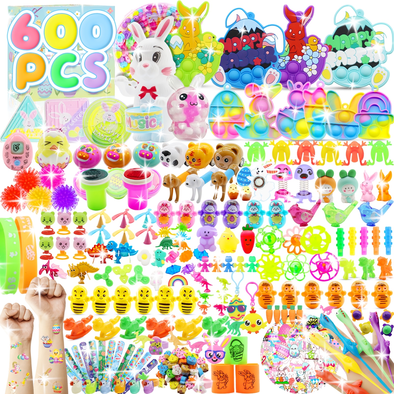 TEMU 600 pièces de cadeaux de fête pour enfants, jouets -stress en vrac, remplissages pour sachets-cadeaux, pour enfants en classe en vrac, prix de