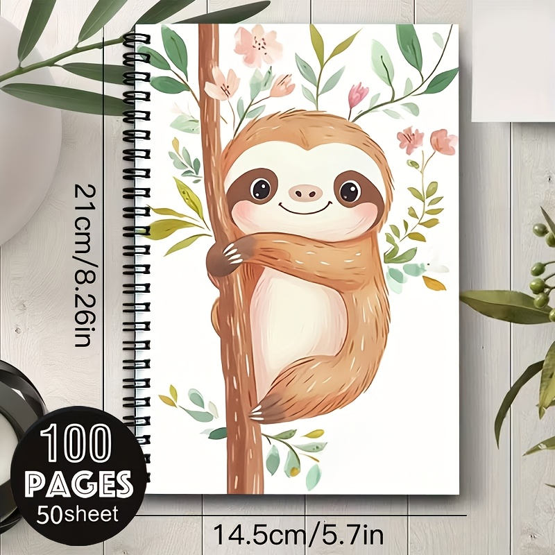 TEMU 1pc Sloth A5 Spiral-bound Notebook 100 Pages X / 5.7 X 8.26 Inches [2d] Flat Design, Daily Journal For , Cute Animal Themed Notebook For School
