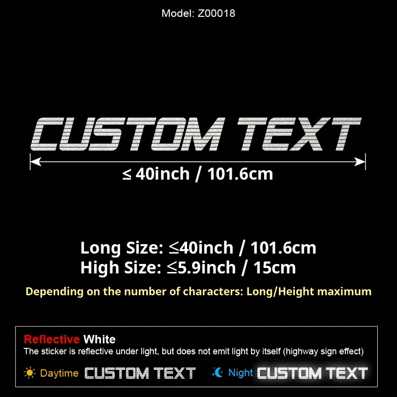 TEMU 1pc Custom Reflective Car Sticker, Suitable For Car Sticker Front Glass, Personalized Text Letter Theme Vinyl Sticker, Irregular Shape, Matte