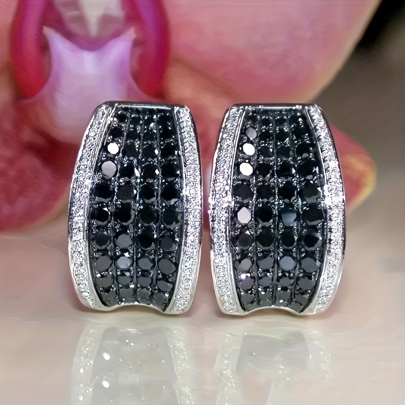 Women's Vintage Black Pave Cubic Zirconia Earrings, Unique Style