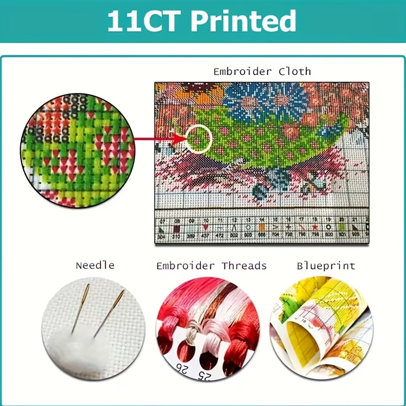 DIY Cross-Stitch Printed Kit, Cartoon Kitten Pattern for Beginners