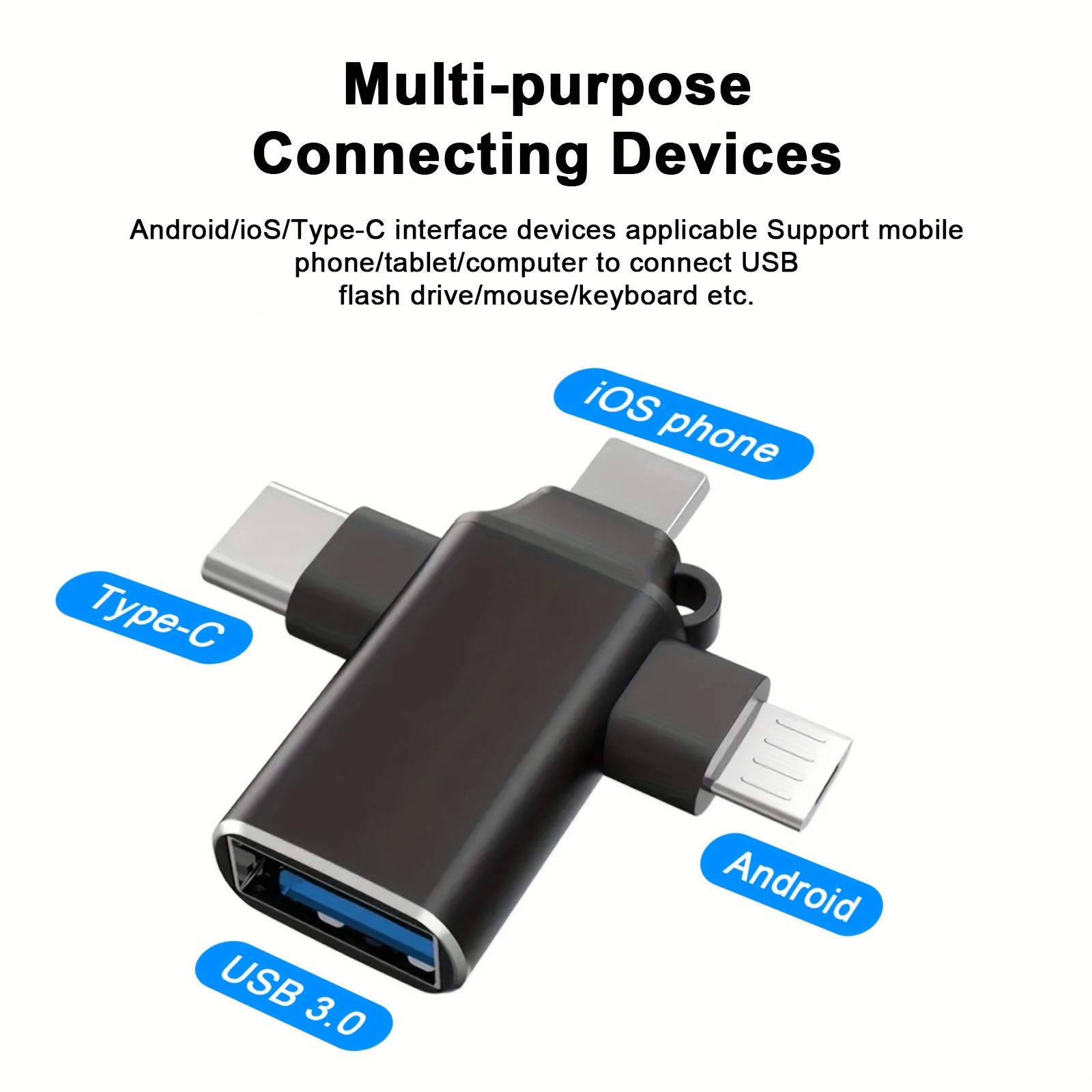 

3-in-1 Otg Adapter With Usb 3.0, Data Transmission Converter For Android/ios, Type-c, Micro Usb & Usb-a Compatible, Multi-purpose Mobile Accessory, Compact Design
