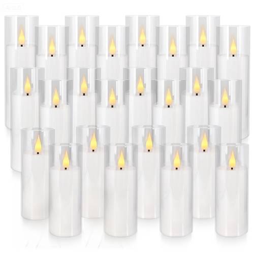 24pcs flameless led candle lights realistic flickering flame effect 2 colors white ivory 3 sizes adjustable brightness timer powered aa not included safe indoor use for weddings parties home decor table centerpieces