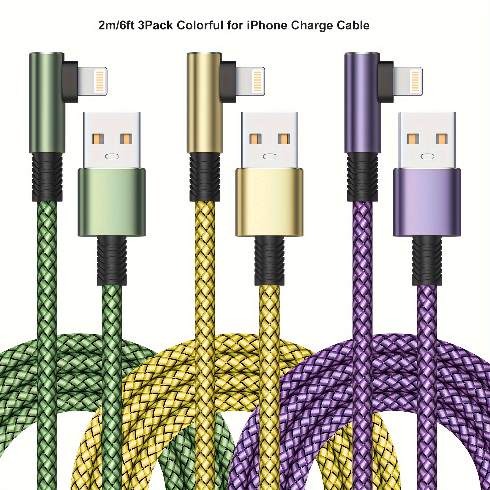 

3 Packs 2m/6ft For Charger Fast Charging For Compatible With 14 13 12 11 Pro Max Xr Xs X 8 7 6 Plus Se And More - Colorful