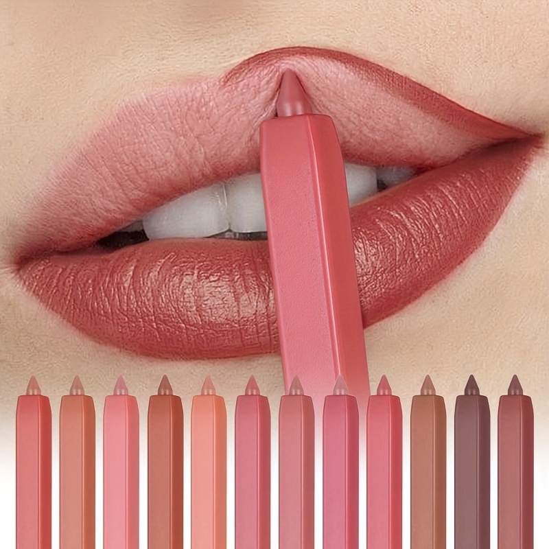 

12 Colors Lip Liner Pen Set Long-lasting, Waterproof Sweatproof, Easy Coloring Non-fading Color Rendering Lip Gloss Set Beauty Makeup