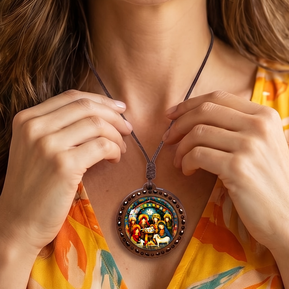 Starry Night Warm Heart Wooden Necklace, Cute Gift