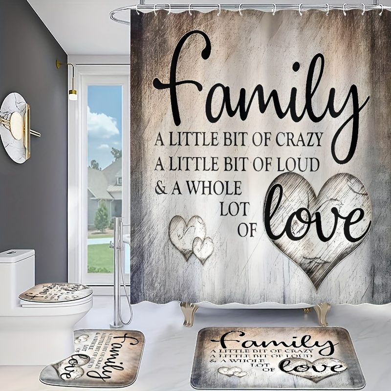 

1/4pcs Inspirational Motivational Shower Curtain Gift Modern Home Bathroom Decoration Curtain And Toilet Floor Mat 3-piece Set With 12 Shower Curtain Hooks