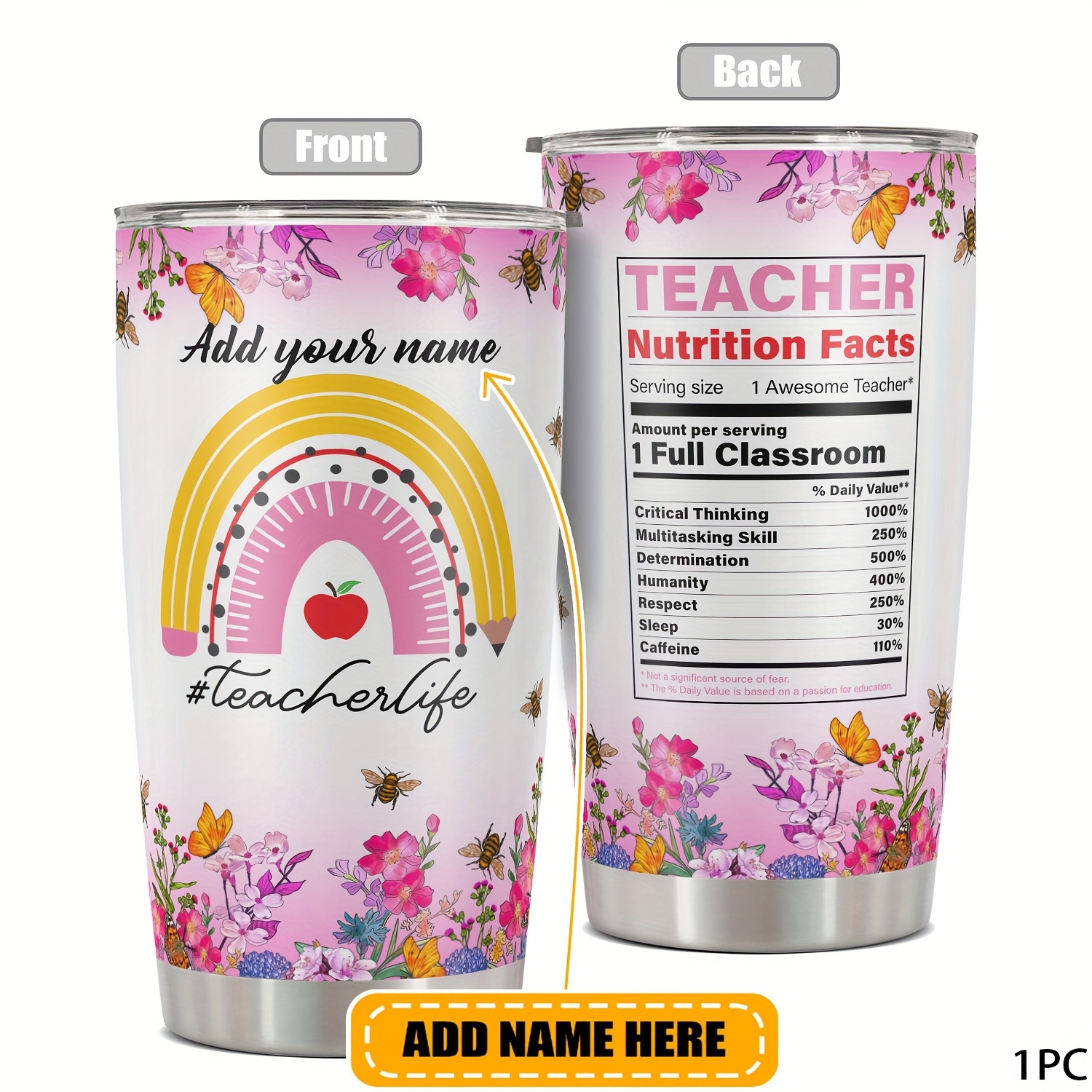 

Personalized Teacher Tumbler: Keep Your Beverage Hot & Cold For Many Hours - Perfect Gift For Christmas, Thanksgiving, Easter, Hanukkah, And More!