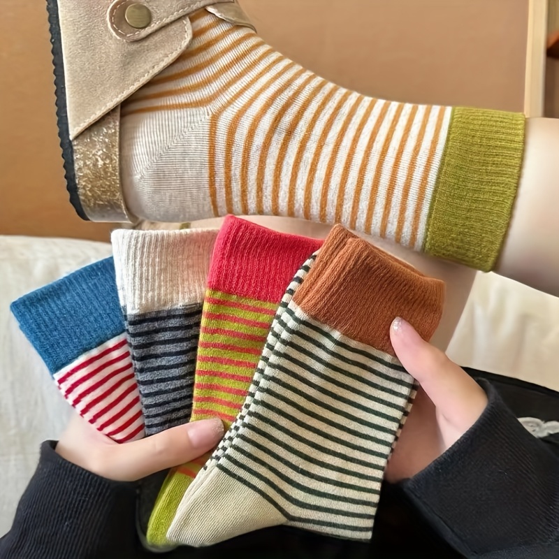 

Autumn And Winter 5 Pairs Of Mid-calf Socks-dd-autumn And Winter Color- Striped Mid-calf Socks