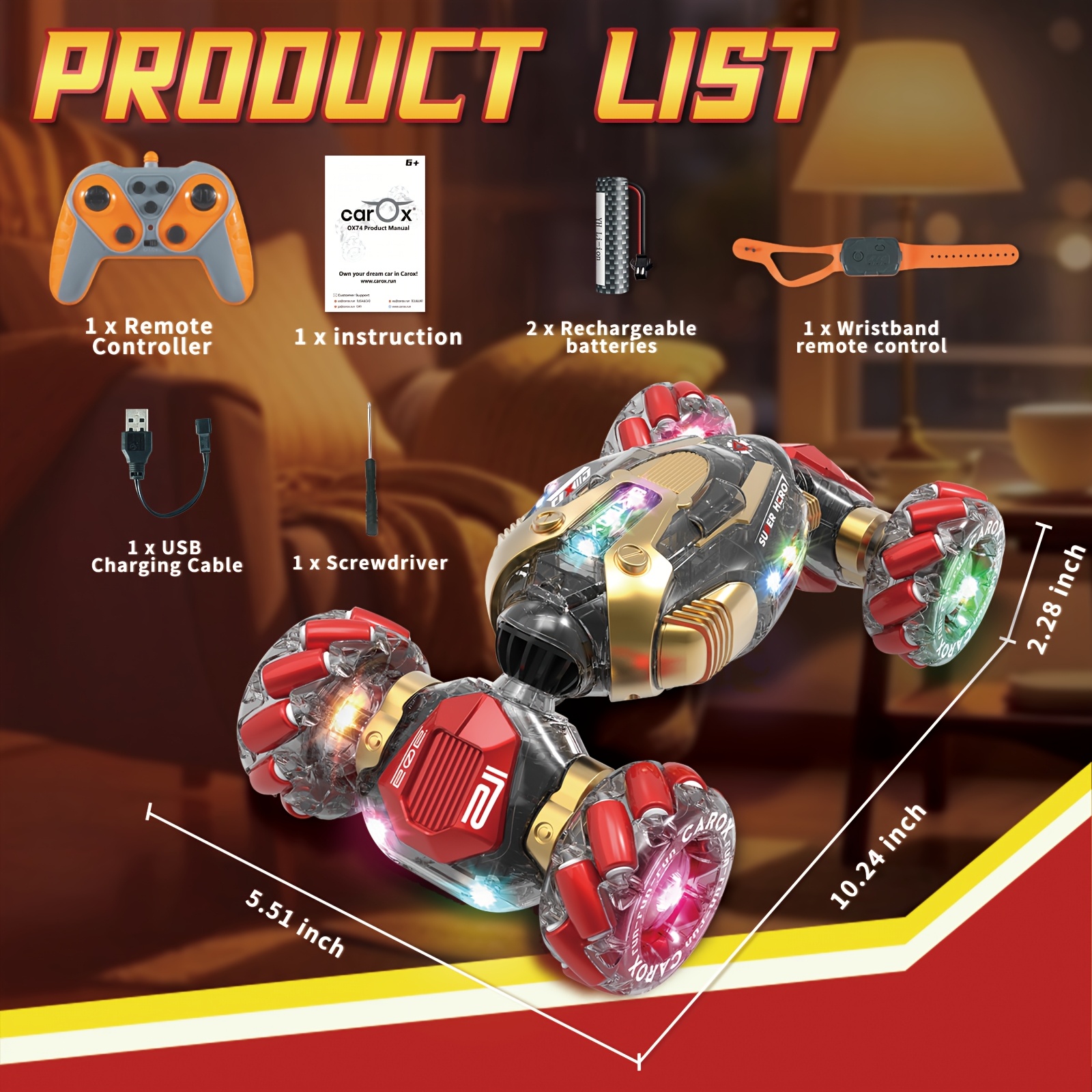 Gesture Sensing RC Stunt Car Toys, RC Car for Kids 2.4Ghz Hand & Controlled Remote Control Twist Rotating Cars 4WD Transform Off Road RC Cars for Boys 6-1 Perfect Christmas And Birthday Gifts