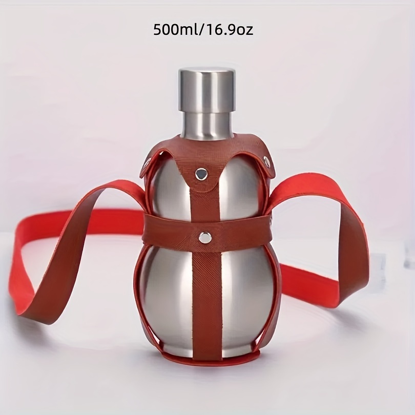 TEMU Bouteille à liqueur de gourde en acier inoxydable 304, 500 ml ou 1500 ml, flacon vintage en option, bouteille de liqueur portable avec housse en