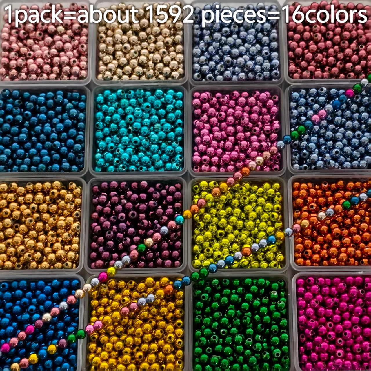 E-shop 1592-teiliges Kombinationsset in 16 Farben, 4 mm Acrylperlen für die DIY-Herstellung von handgemachtem Schmuck, universeller Stil für Armbänder,