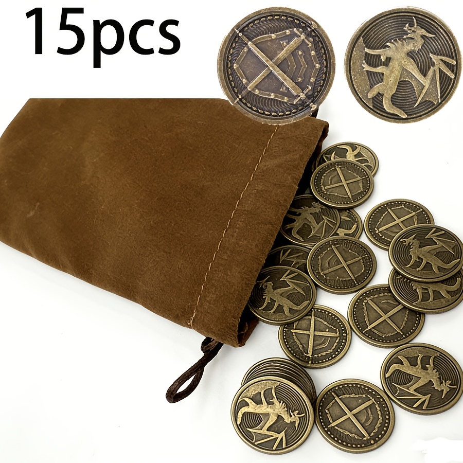 Image of 15/35/55/75/95pcs Carnival Halloween Novelty Vintage Golden Metal Treasure - Game Loot, Accessories, And Props, Suitable For And Dragons, Tabletop Rpg, Board Or Card Game Costume Performance Props