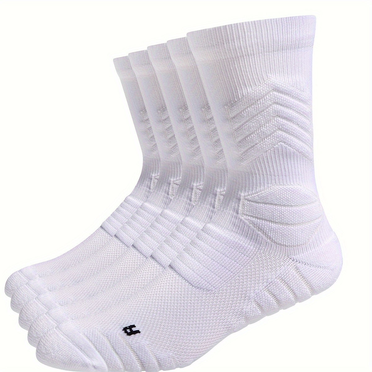 

5 Pairs Of Men's Anti Odor & Sweat Absorption Crew Socks, Comfy & Breathable, Elastic Sport Basketball Socks For Men's Outdoor Activities