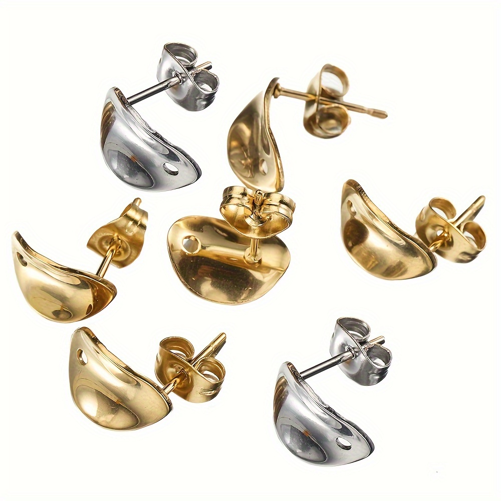 

10pcs Mingxuan 304 Stainless Steel Curved Earrings, Golden & , Anti-allergy Half Arc Wide Earrings, Making Accessories